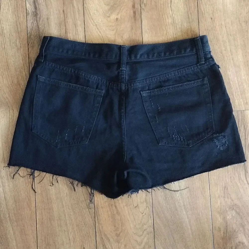 We The‎ FREE PEOPLE Black Sofia Distressed High Waist Jean Shorts Size 30